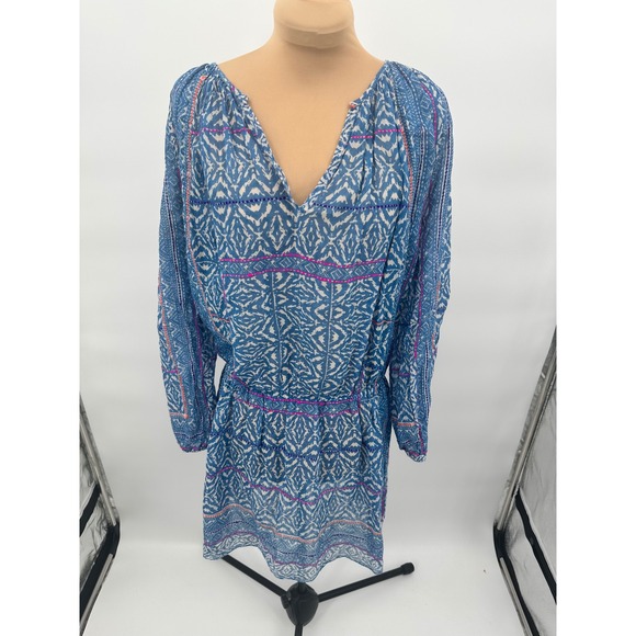 Eiffel A Designs Bohemian Dress Blue White Print Long Sleeve M/L - Picture 1 of 11
